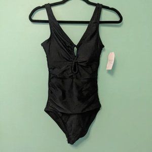 Time and Tru Small Black Vneck One Piece Swim Suit